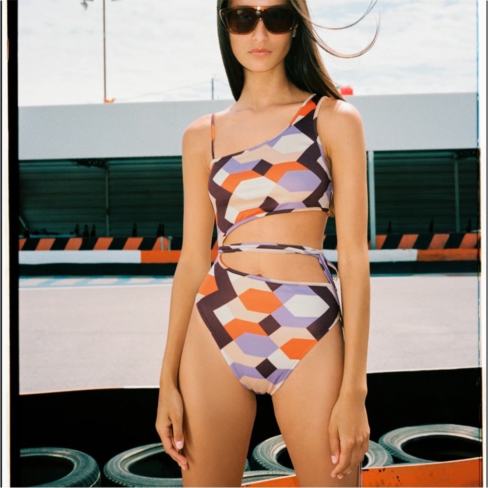 Zara swimsuit one piece geometric pattern